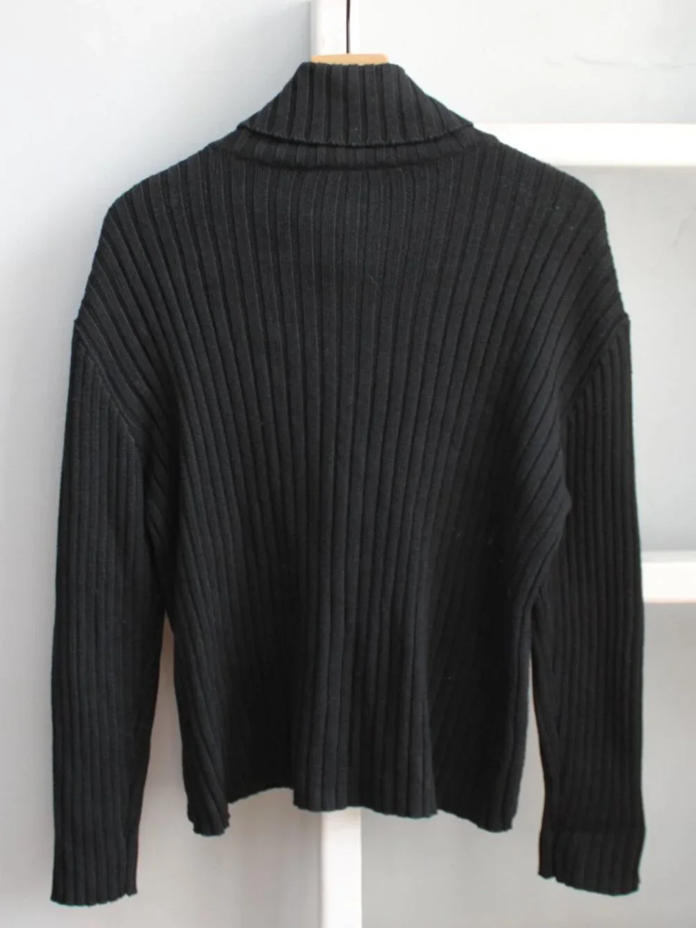 Catherine Stewart Vintage Leather Patchwork Turtleneck Sweater Black Size Large